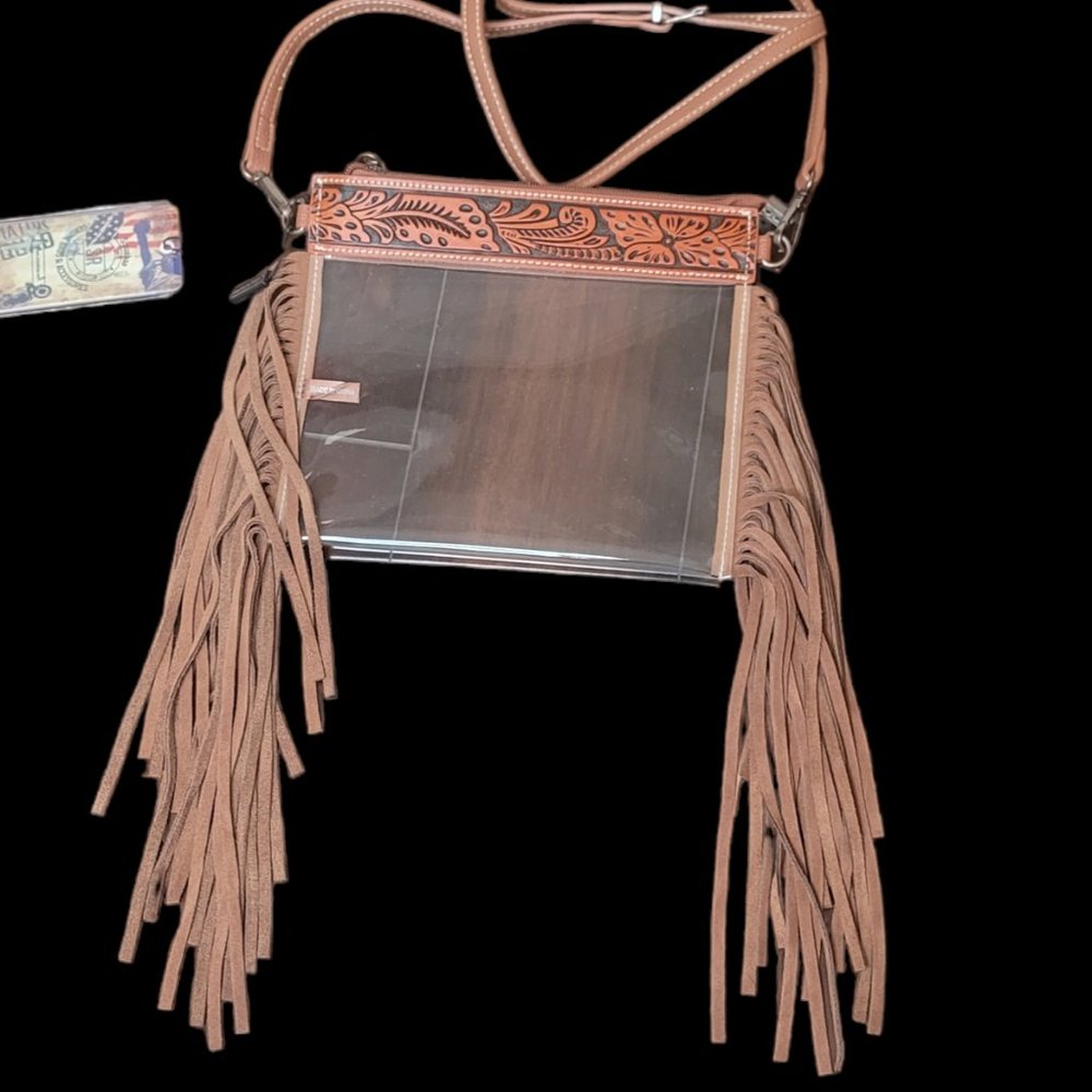 2026Clear Plastic Leather Fringes Crossbody Bag